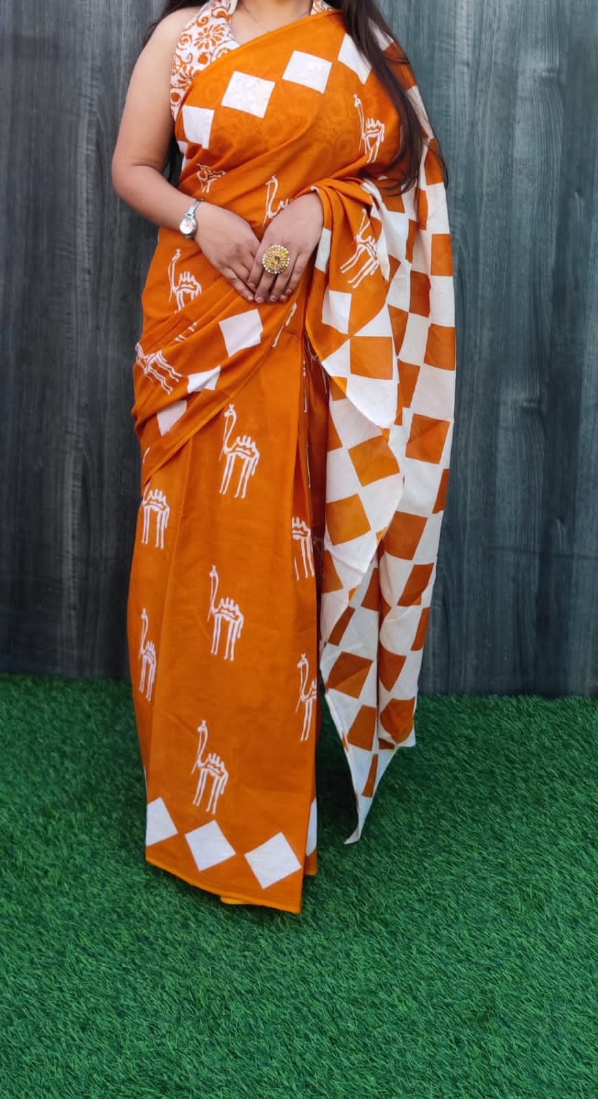 Bagru Block Printed Mulmul Cotton Saree